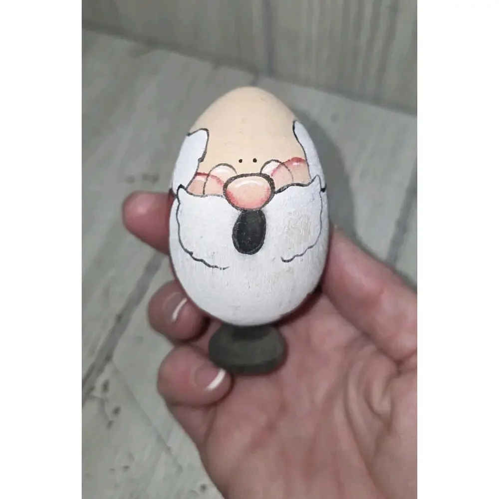Vintage Hand Painted Wood Santa Clause Egg Figurine Kitschy Christmas Holiday